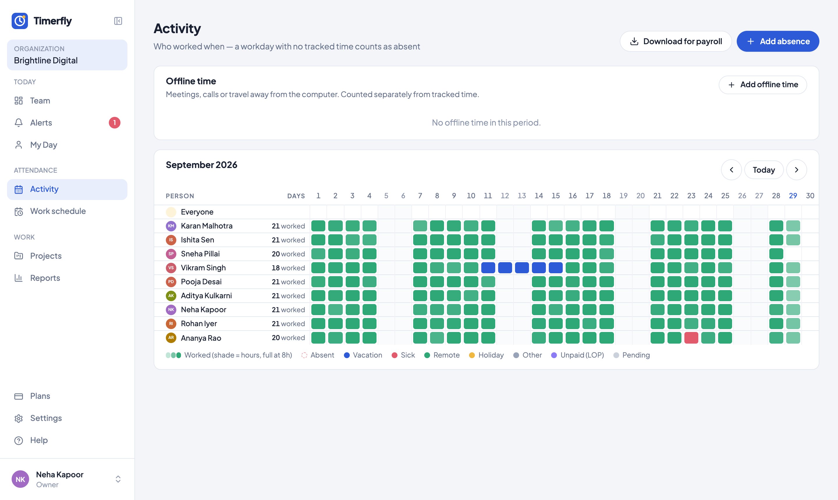 The Activity calendar