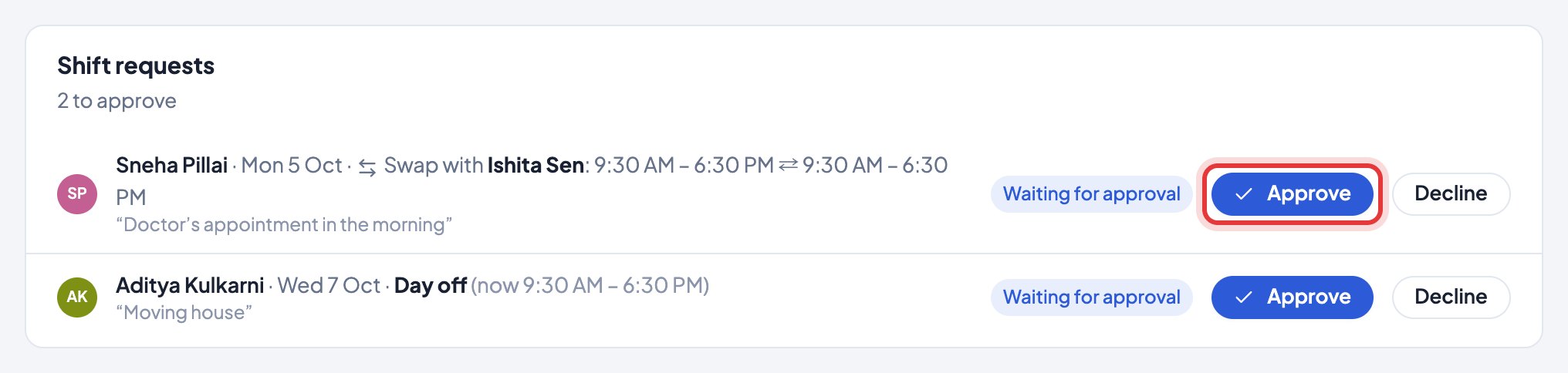 Shift requests on Work schedule